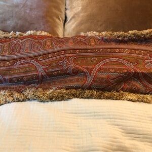 Antique red wool paisley pillow cover with silk brush Fringe